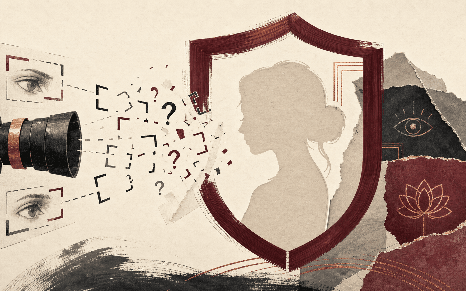Abstract dignified silhouette protected from camera frames and questioning gaze